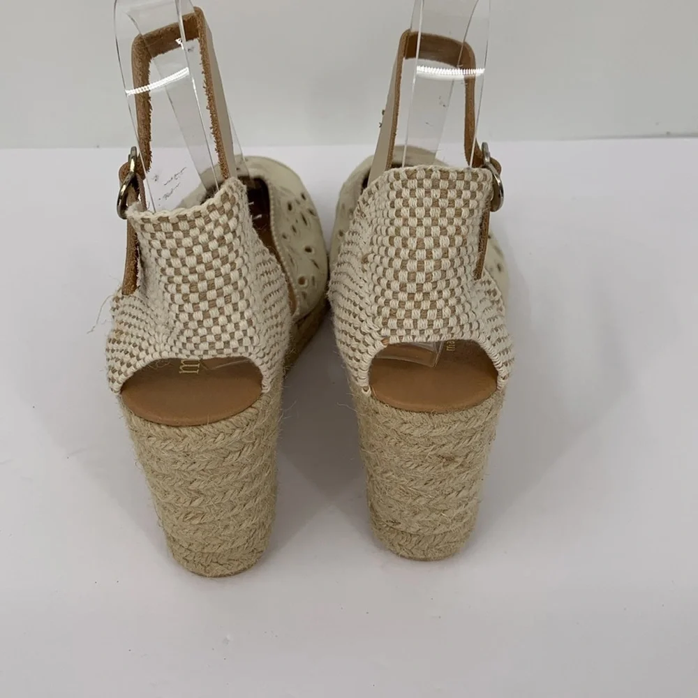 Maypol Espadrille shoe wedge platform eyelet floral tan brown Jute cut-out 41 10